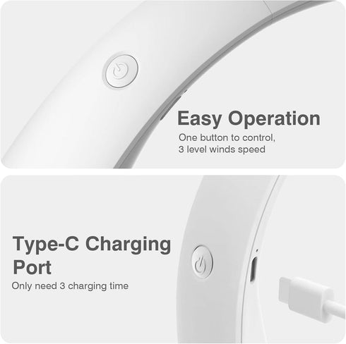 Portable Hanging Neck Fan,Battery Operated Bladeless Neck Fan,Rechargeable Personal Cooling Fan,Wearable Personal Neck Fan with 3 Wind Speeds for ...