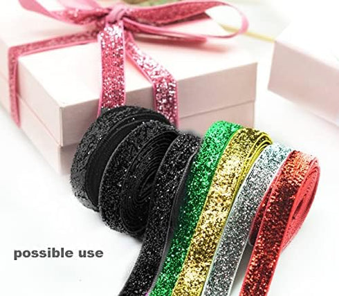 Metallic Velvet Ribbon for Crafts - Hipgirl 40yd 3/8" Glitter Sparkle Ribbon for Christmas Holiday, Birthday Gift Wrapping, Card Making,Wedding De...