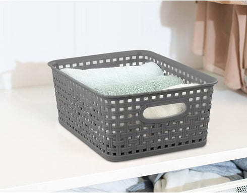 Grey Plastic Storage Basket, 10.03" x 7.67" x 4.05", 6 Packs...