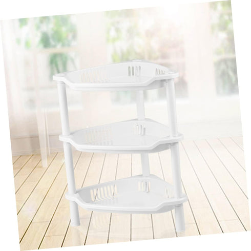 STOBAZA 3 Shelf Layer Stand Home Plastic Shelves Corner Storage Kitchenwhite Basket Organizer Small Household Desk Bathroom for Rack...