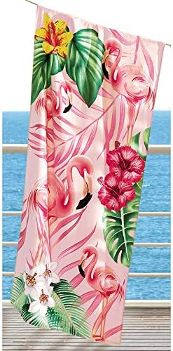 Softerry Flamingo Beach Towel 30 x 60 inches 100% Cotton (Flamingos and Hibiscus, 30" x 60")...