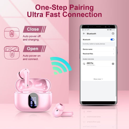 Wireless Earbuds Bluetooth 5.3 Headphones Bass Stereo Ear Buds with Noise Cancelling Mic LED Display in Ear Earphones IP7 Waterproof 36H Playtime ...