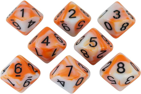 Orange and White Dice - 8 D10 Set - 'Troll Slayer'...