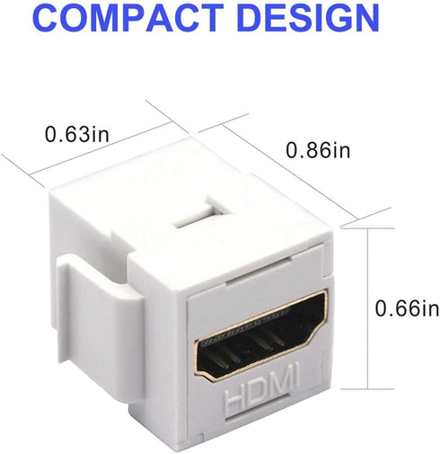 VCE 4K HDMI Keystone Jack 6-Pack, HDMI Female to Female Adapter HDMI Coupler Snap-in for Keystone Wall Plate, White...