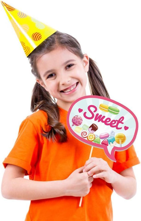 25Pcs Candy Land Photo Booth Props with Stick, Candyland Selfie Props, Candy Shop Party Supplies, Lollipop Birthday Theme Backdrop Decorations, Bo...