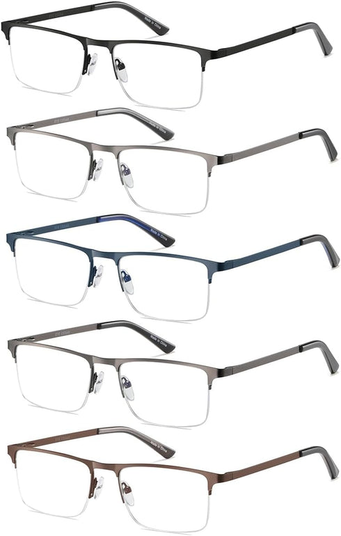 EYECEDAR Blue Light Blocking Reading Glasses for Men Computer Eyeglasses Metal Half Frame Spring Hinges 5 Pack Readers 2.50...