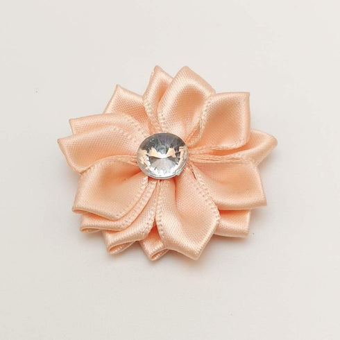 Chenkou Craft 40pcs Satin Ribbon Flower with Rhinestone Wedding DIY Appliques (Peach)...