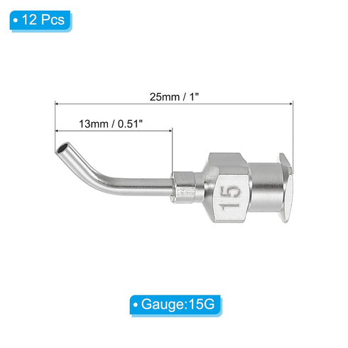 PATIKIL Bent Blunt Tip Dispensing Needle 15G, 12 Pcs 0.5 Inch Stainless Steel Liquid Dispenser Bent Flow Needles with Luer Lock for Refilling Liqu...