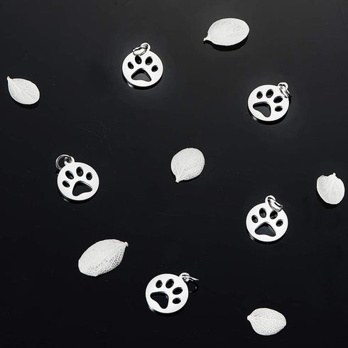 DanLingJewelry 10 pcs 304 Stainless Steel Dog Paw Print Charm Doggy Bear Cat Animal Footprint Pendant for Jewelry Makings 14x12mm...