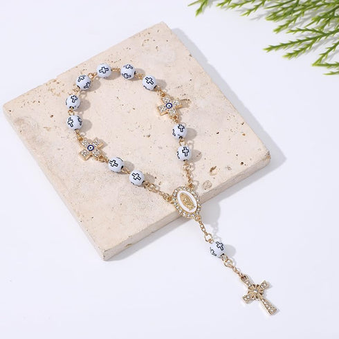 Car Rosary Cross Rearview Mirror Auto Rosary Religious Car Mirror Hanging Accessories Lourdes Medal and Cross for Car Personalized Protection Char...