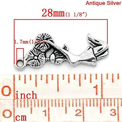 JGFinds Cheerleading Charms, Cheerleader with Pom-Poms - 50 Pieces, 28mm Length with a 1.7mm Hole, Silver Tone (50 Pc Cheerleader), for DIY Cheer ...