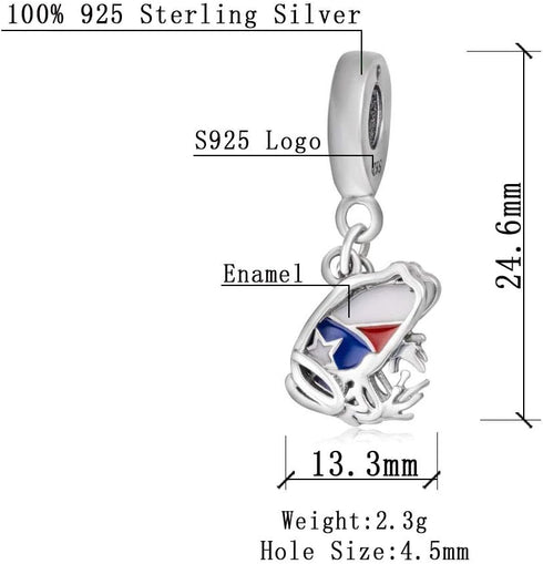 Puerto Rico Map Flag Pendant, Frog Pendant, Animal Enamel Charm - 925 Sterling Silver Fit European Bracelet & Necklace...