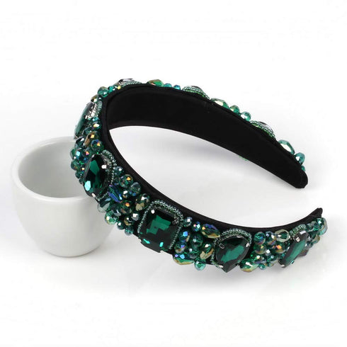 Baroque Head Hoop Band Colorful Glass Crystal Hairbands for Women Luxury Rhinestone Beaded Palace Headbands Jewelry (Green)...