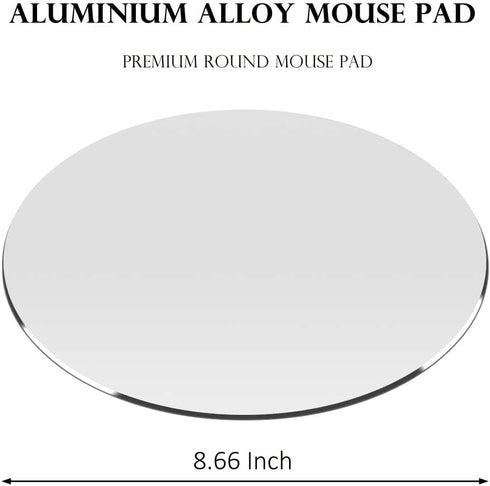 ProElife Premium Aluminum Metal Mouse Pad Mice Mat 8.66-inch Mousepad with Anti-Slip Base (Round, Silver Color)...