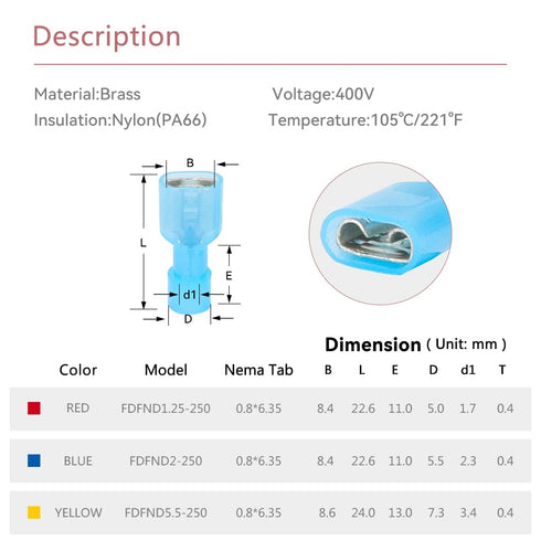 160PCS 16-14 AWG Female Nylon Spade Connector Blue Electrical Quick Disconnect Wire Connectors Kit - Tinned Copper Wire Spade Terminals Automotive...