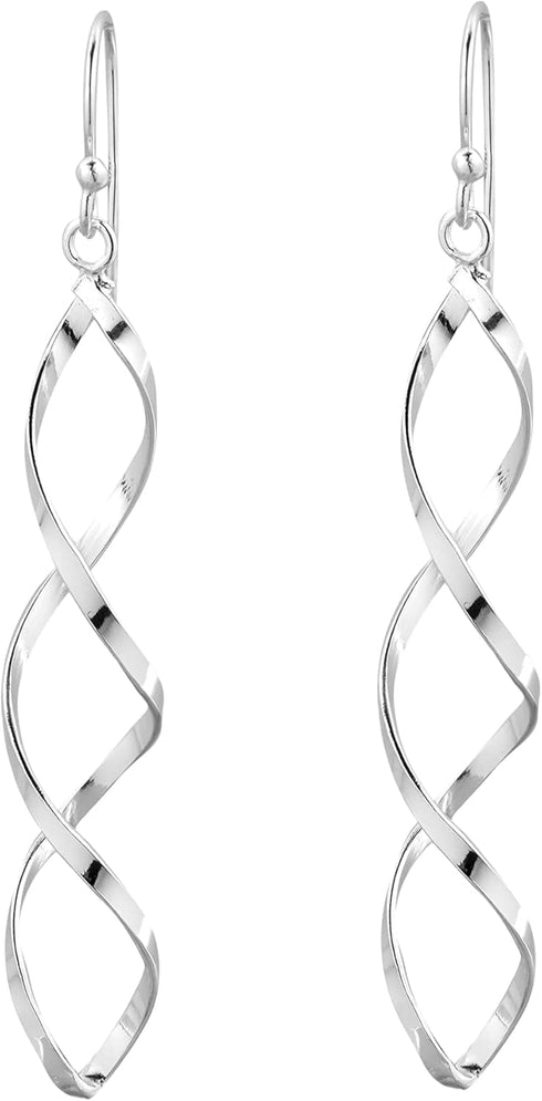 AeraVida Classy Twisting Infinity Marquise Loops .925 Sterling Silver Linear Drop Dangle Earrings | Elegant Silver Earrings for Women | Sterling S...