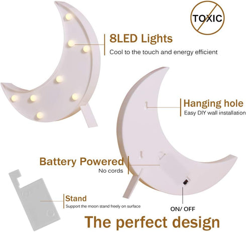 Pooqla Decorative LED Crescent Moon Marquee Sign - Moon Marquee Letters LED Lights - Nursery Night Lamp Gift - Ramadan Decorations for Home(White)...