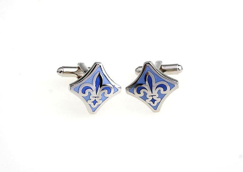 Fleur-de-lys Fleur De Lis Blue & White Pair Cufflinks in a Presentation Gift Box & Polishing Cloth (Fleur bld)...