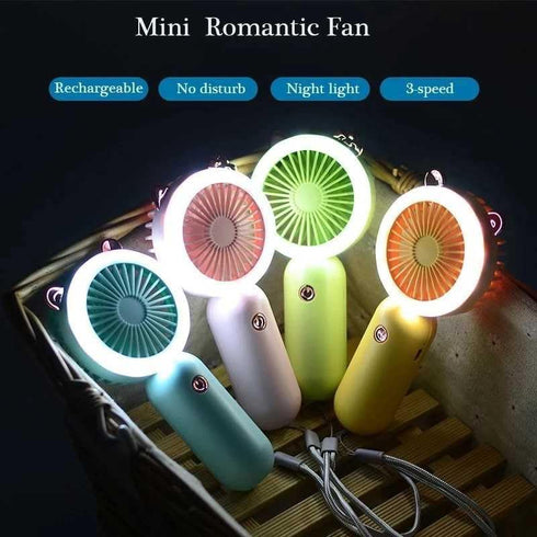 Handheld Mini Portable Rechargeable fan, 3 in-1 Mini Fan, With Bright LED Light, 3 Fan Speeds, USB Portable Charger, for Eyelashes, Outdoor Travel...