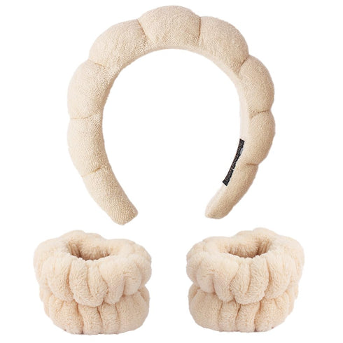 3PCS Spa Headband and Wristband Set, Sponge Headband for Washing Face Soft Puffy Headband Padded Hairband Facial Skincare Makeup Headbands for Wom...