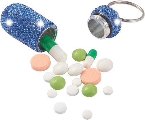 Purple Pill Holder Keychain, Holder Pill Container Keychain Mini Size Waterproof and Light Weight Portable Pill Bottle Case, Bling Aluminum Key Ch...