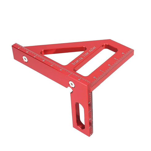 Imperial 3D Multi-Angle Measuring Ruler, Red 45/90 Degree Aluminum Alloy Woodworking Square Protractor, Miter Triangle Ruler High Precision Layout...