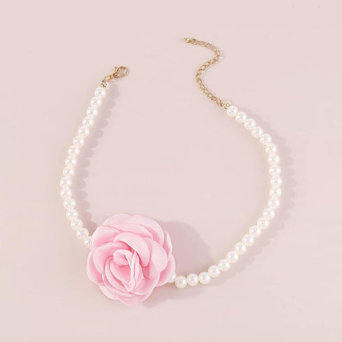 Baroque Pearl Choker Necklace with Handmade Flower Vintage Floral Rose Collar Bridal Pearl Neck Chain Party Neck Jewelry for Women and Girls...