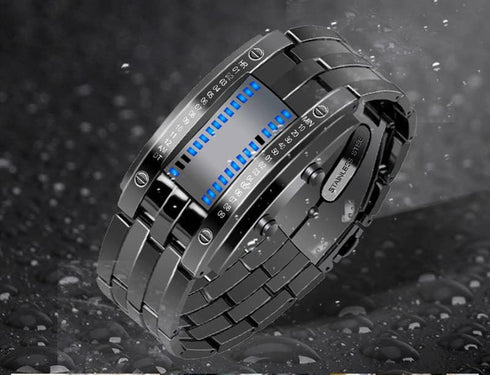 Fashion Mens Binary Sports Watch Digital LED Matrix Waterproof Outdoor Casual Black Bracelet Square Blue Backlit Watches...
