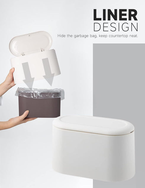 Mini Trash Can with Lid Removable Small Garbage Can, Tiny Plastic Trash Bin, Pop Up Countertop Wastebasket, Counter Garbage Lint Bin for Bathroom,...