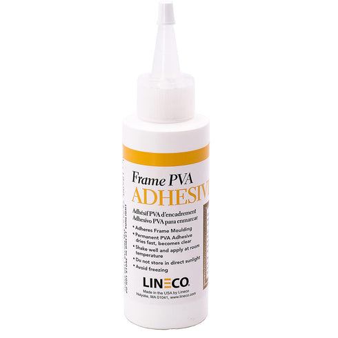 LINECO PVA Adhesive, Picture Frame Glue, Adhere Wood or MDF Frames, Dries Clear Flexible, 4 oz, Ideal for Wood Paper Board Framing Collage Crafts ...