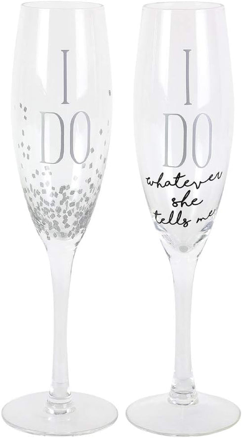 Enesco Our Name is Mud I Do Glittered Wine Glasses Wedding Champagne Flute, 2 Piece Set, Clear...