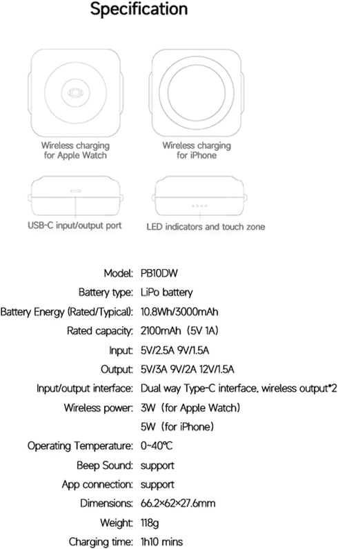 ISDT PB10DW Power Bank for Visually Impaired MagSafe Wireless Charger,Magnetic 2 in 1 Charger,Fast Wireless Charging,Compatible with iPhone 14/Pro...