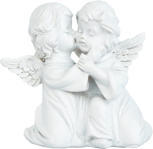 Cherubs Angels Resin Garden Statue Figurine , Adorable Angel Sculpture Memorial Statue, Indoor Outdoor Home Garden Decoration (Kiss Cherub-Right)...