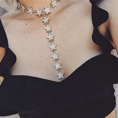 Nicute Rhinestone Long Necklaces Chain Crystal Star Y-Necklace Sexy Body Jewelry for Women...