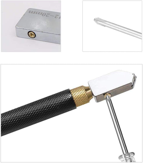 Glass Cutter Tool Set, 2mm-20mm Pencil Style Oil Feed Carbide Tip with Extra Replacement Head and Oil Dropper for Mosaic/Tiles/Mirror/Stained Glas...