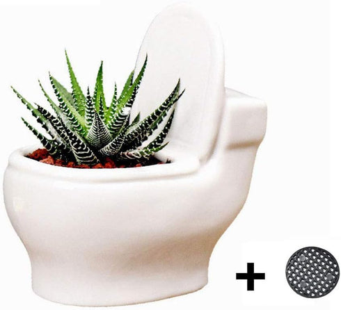 Ceramic White Toilet Plant Pot/Bonsai Pot/Flower Pot/Succulent Planter 4.6" Ideal Gifts for Women, Mom or Birthdays...