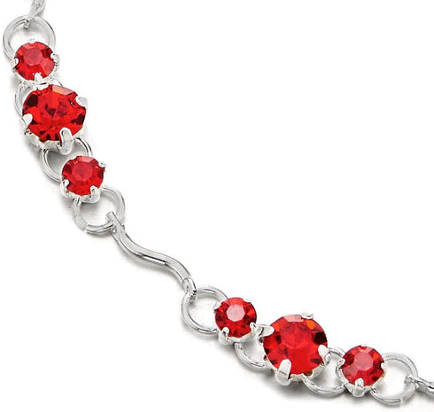 COOLSTEELANDBEYOND Adjustable Link Chain Anklet Bracelet with Charms of Red Solitaire Cubic Zirconia Sparkling...