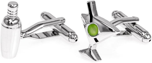 Martini and Shaker Mixed Drinks Pair Cufflinks in a Presentation Gift Box & Polishing Cloth...