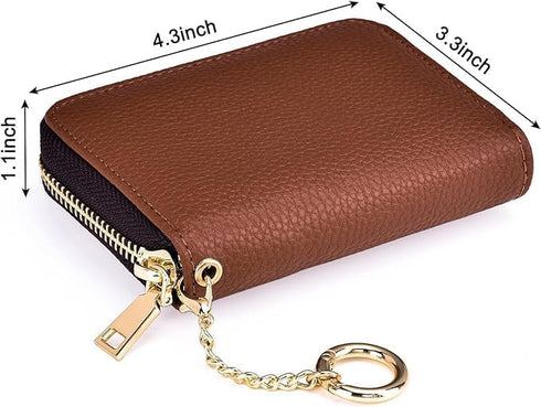 Credit Card Holder For Women, Rfid Blocking Small Compact Bifold Credit Card Wallet With Zip Close, ID Card Holder With Key Chain, Waterproof Purs...