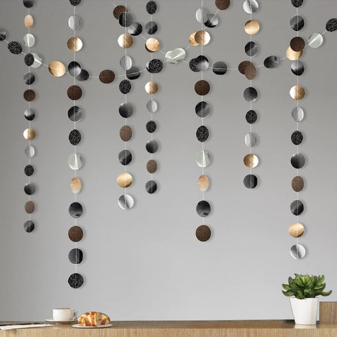 Cheerland Black Gold Garlands Party Decorations Elegant Circle Dot Streamer Banner for Birthday Halloween Wedding Graduation Bachelorette NYE Holi...