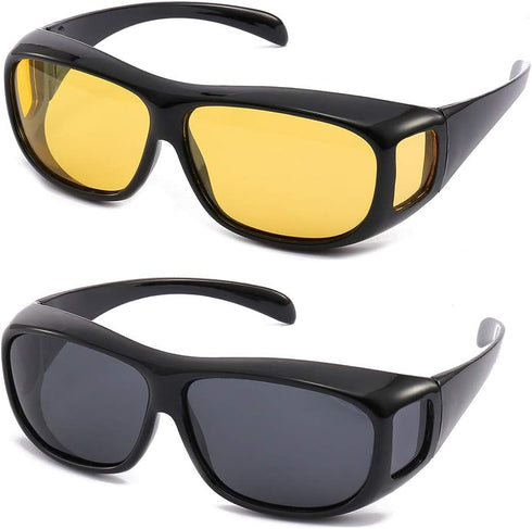 2PCS Unisex Prescription Glasses Optic HD Night Day Driving Wrap Around Anti Glare Sunglasses...