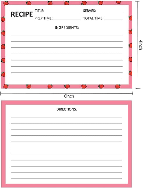 Recipe Cards 50 PCS 4x6inch Double Sided Thick Card Stock Original 5 Fruit Design Fit with Recipe Binder Recipe Box Gift for Bridal Shower Wedding...