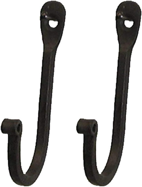 Single Prong Wrought Iron Hooks – Rustic Curved Metal Fasteners – Decorative Colonial Wall Decor (Set of 2)...