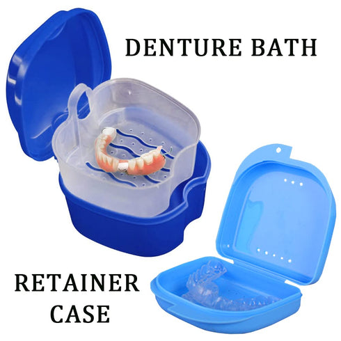 Denture Bath Case Cup with Denture Cleaner Brush & Retainer Holder Box, Complete Clean Care for Dentures, Clear Braces, Mouth Guard, Night Guard &...