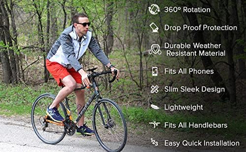 E Tronic Edge Bike Phone Mount - Rotating Cell Phone Holder for Bicycle Handlebar Compatible with iPhone 12 11 X 8 8S 7 7S 6 6S Pro Max Plus Andro...