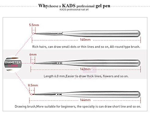 KADS 3 pcs Nail Art Brushes Set Liner Striping Brush for Strokes Details Painting, Blending, Elongated Lines...