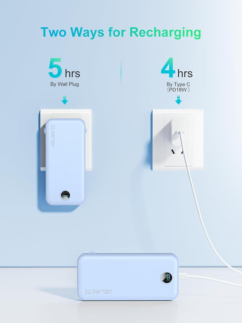 Portable Charger Built-in Cables and AC Wall Plug, USB C 12000mAh Slim Power Bank Fast Charging Battery Pack Lightweight Power Bank Travel Essenti...