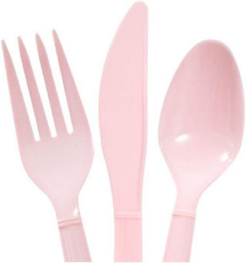 Baby Blue & Light Pink Heavy Duty Plastic Cutlery Sets - 16 Spoons, 16 Forks, 16 Knives - 2 packs of 48 each 96 pcs total - One Blue & One Pink...