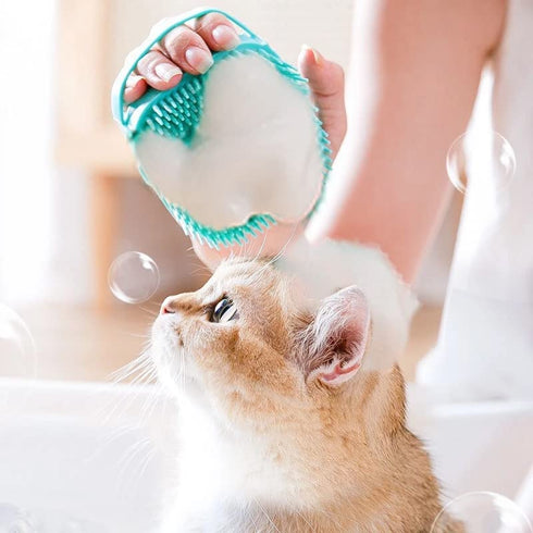 Dog Bath Brush Scrubber Soft Silicone Pet Grooming Brush Bath Shampoo Massage Dispenser Shower Brush For Short Long Haired Dogs And Cats (Blue+Pin...