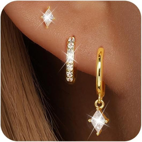 GEORGE · SMITH Gold Hoop Earrings Set for Women, 14K Gold Plated Hypoallergenic Cartilage Earring Stacks, Dainty Multiple Piercing Huggie Earrings...